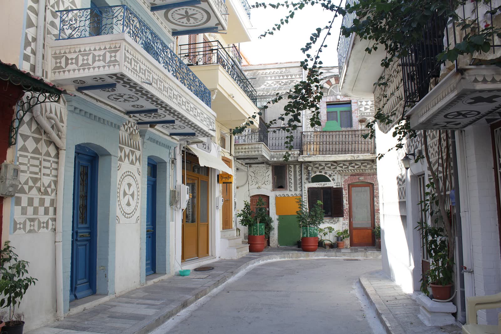 The geometric xysta facades of Pyrgi village, Chios